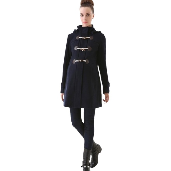 SOLD - MOMO MATERNITY Coat Small Wool Blend Navy Blue - Picture 3 of 16